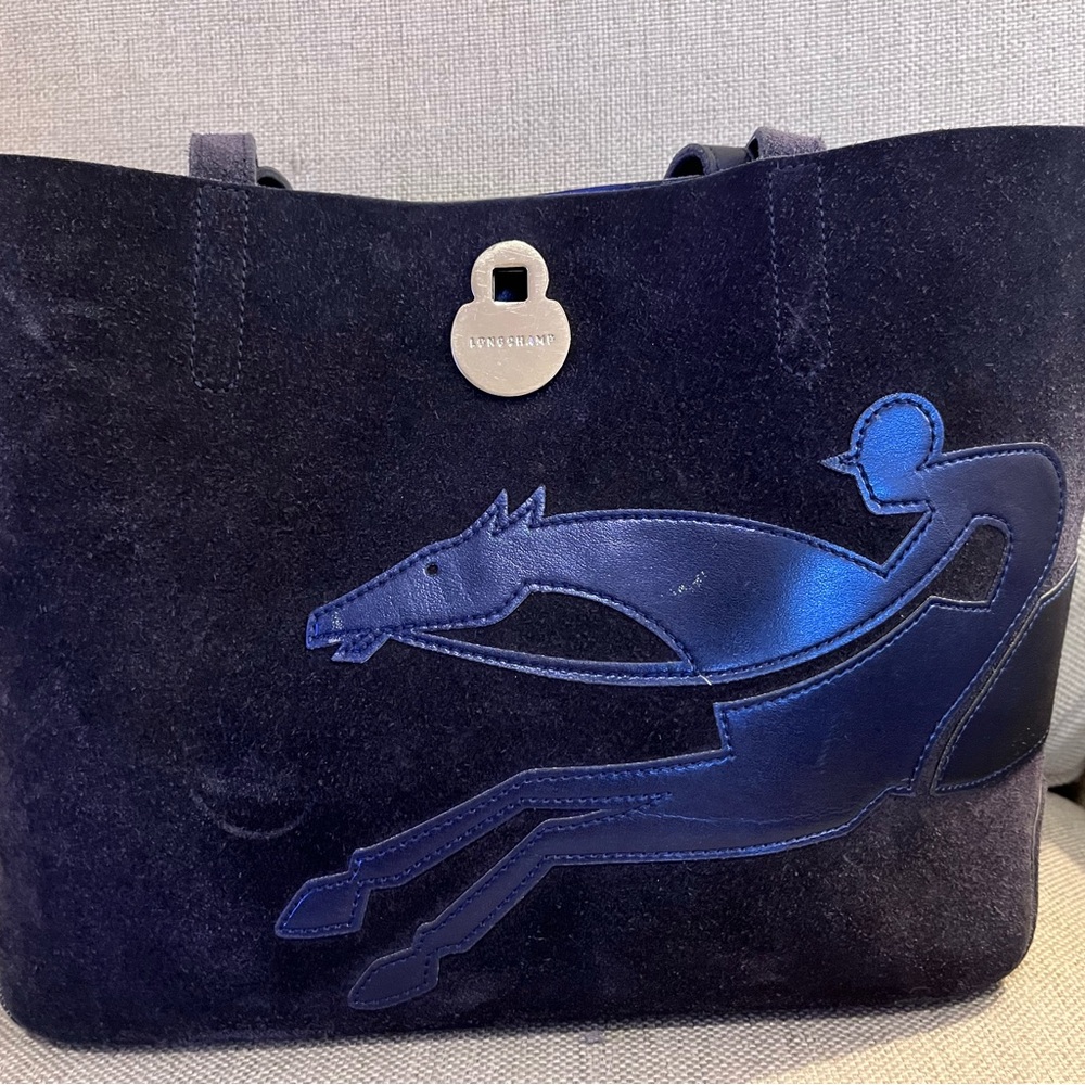 Longchamp “2014 Year of the Horse” Navy Suede Tot.
